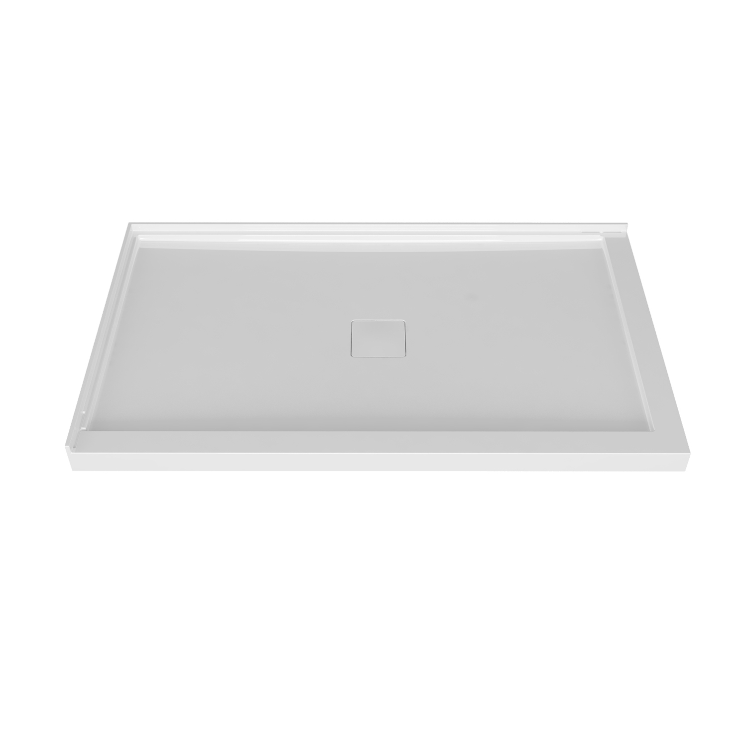 Shower base 60 x 36 in a corner wall on the left side in glossy white